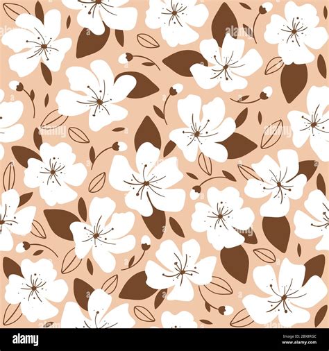 Trendy Seamless Pattern With Beige Flowers Vector Illustration For