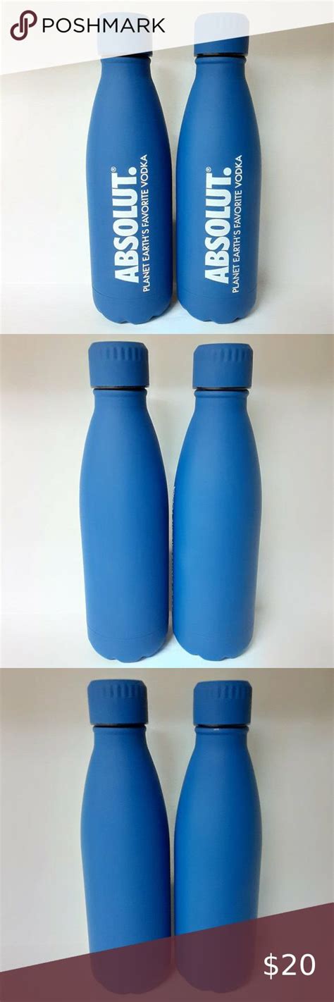 Set Of 2 Absolut Vodka 16 Oz Stainless Steel Water Bottles In Blue