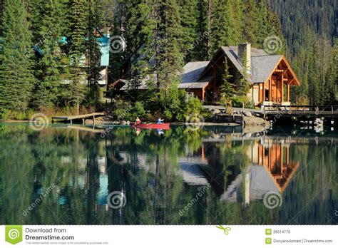 Wooden House At Emerald Lake Yoho National Park Canada Stock Photo