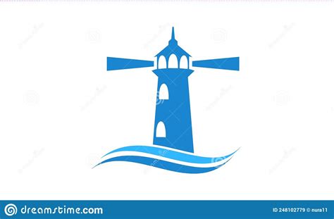 Blue Lighthouse On The Sea Vector Logo Stock Vector Illustration Of