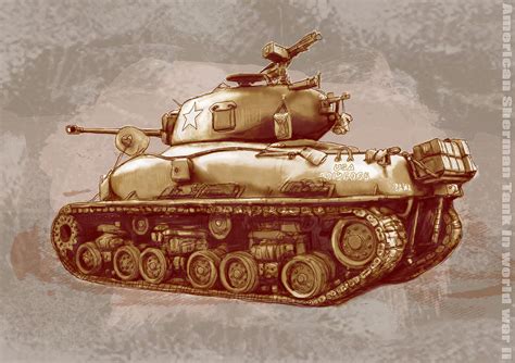 Us Sherman Tank In World War 2 Stylised Modern Drawing Art Sketch