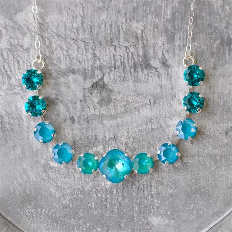 Turquoise Necklace Swarovski Crystal Necklace Laguna Delite Azure Blue