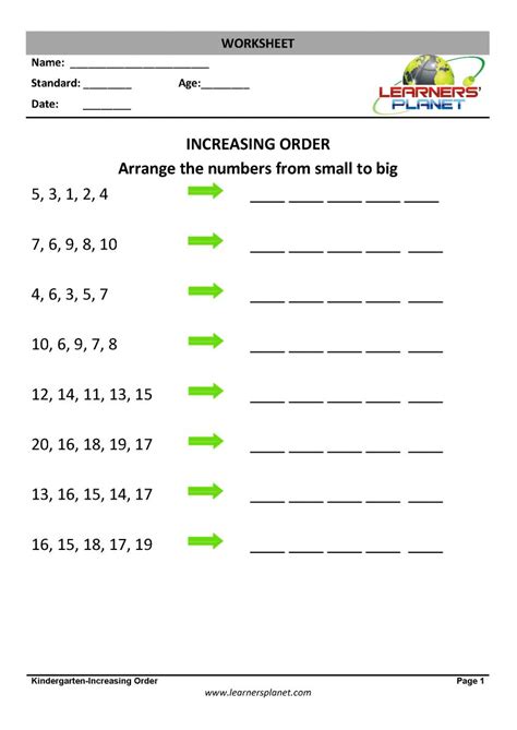 Ascending Order Math Worksheets Printable Pdf