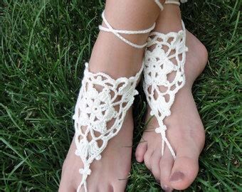 Floral Crochet Barefoot Sandals Ivory Or 27 Colors Etsy