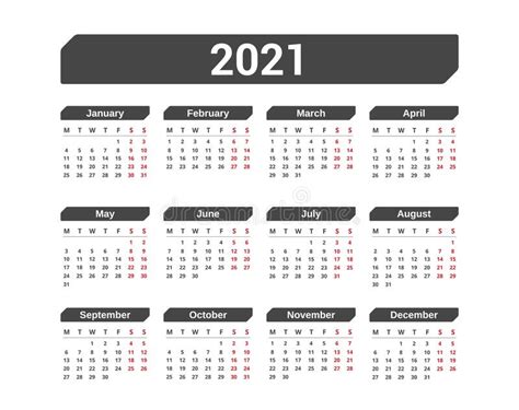 Calendario De 2021 Ilustración Del Vector Ilustración De Calendario