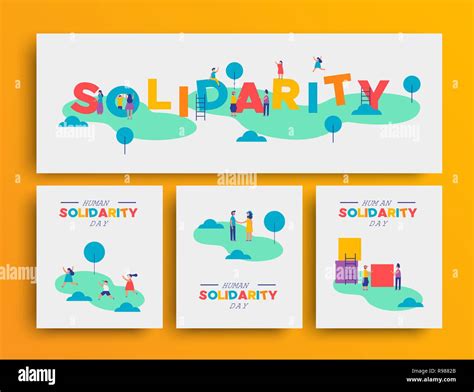 International Human Solidarity Day Card Set For Equality And Community Help Concept Diverse