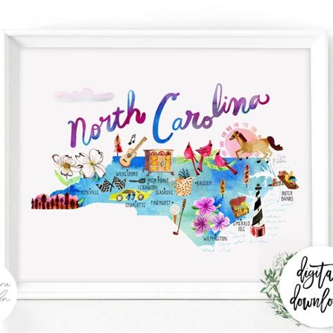 North Carolina Map Instant Download 1980 Printable Map Etsy