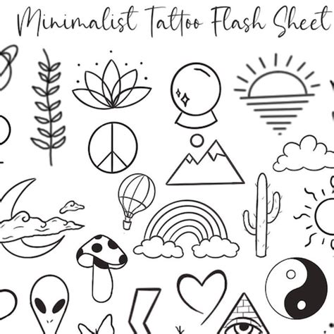 Minimalist Temporary Tattoo Flash Sheet Set Of 35 Small Etsy Australia