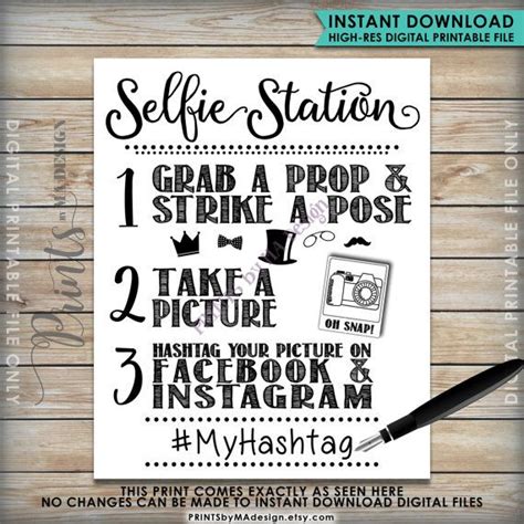 Selfie Station Sign Hashtag Printable Sign Use A Marker To