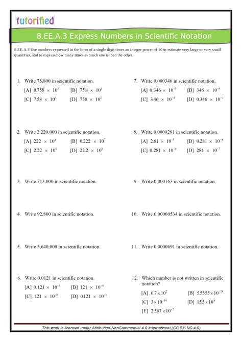 8th Grade Scientific Notation Worksheet Green Lab