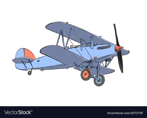 Hand Drawn Sketch Biplane Aircraft In Color Vector Image