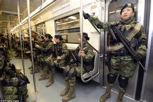 Mexican Army Soldiers Take Subway To Go To Independence Day
