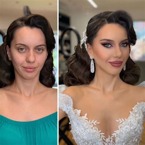 Fotos tomadas antes y después de que las novias fueran maquilladas para