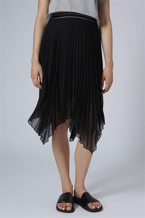 Topshop Asymmetric Pleated Midi Skirt In Black Lyst