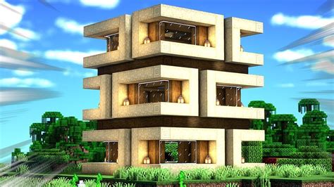 Minecraft How To Build A Modern Wooden Block House Survival Base Youtube