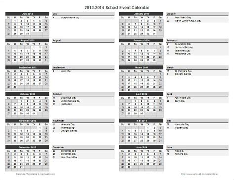 Su m tu w th f sa. School Calendar Template | Event calendar template, School ...
