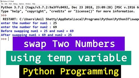Python Program To Swap Two Numbers Using Third Variable Pankajedutech Youtube