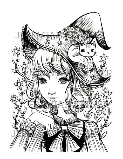 Lovely Witch Coloring Page Instant Download Etsy
