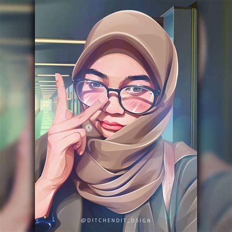 Pin Oleh Vektorin Aja Di Hijab Glasses Vector Portrait