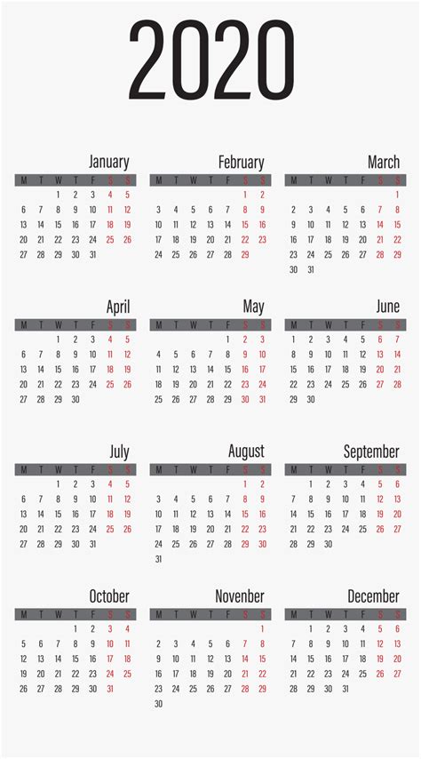 2020 Calendar Large Transparent Image 2020 Year Calendar Printable