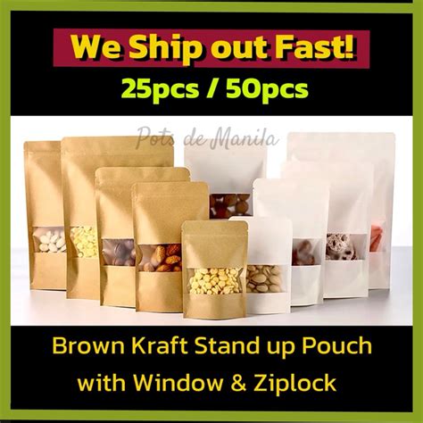 Pcs Pcs Kraft Brown White Stand Up Pouch With Zip Lock Resealable