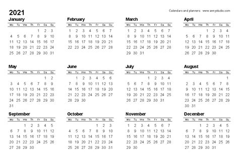 A3 Printable Calendar 2021