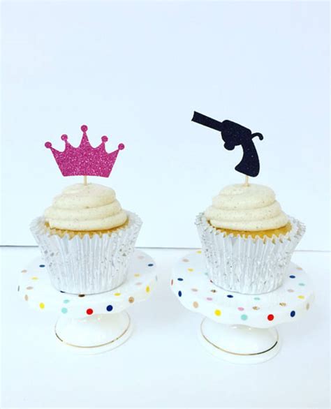 Guns Or Glitter Cupcake Toppers Gender Reveal Cake Topper Etsy