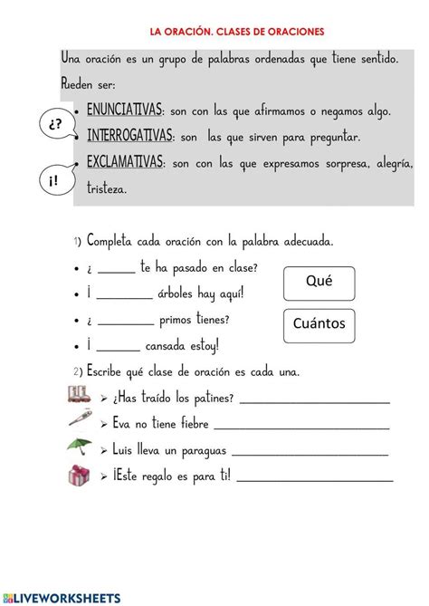 Clases De Oraciones Interactive Worksheet Live Worksheets