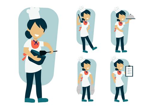 Set Of Female Chef Cartoon Character In Different Actions Vector
