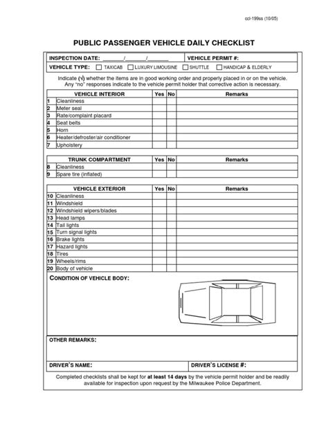 Driver and vehicle safety procedures. Vehicle Inspection Checklist