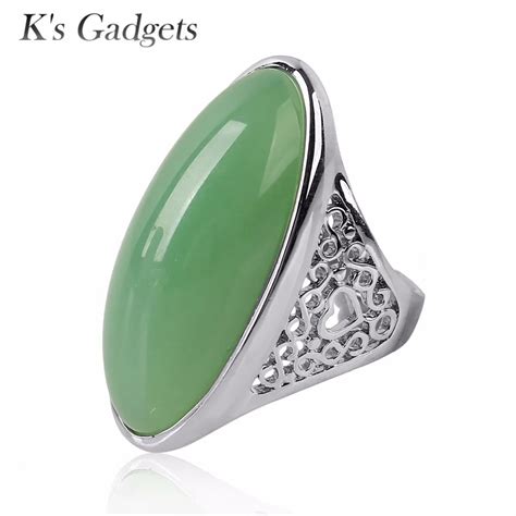 Big Green Natural Stone Rings For Women Semi Precious Stones Jewelry