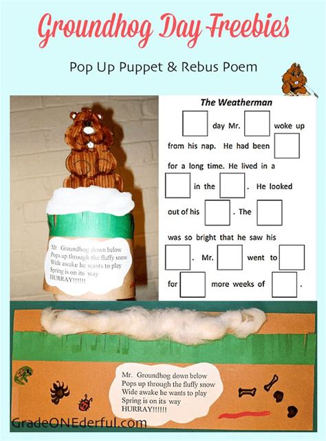 Groundhog Day Freebies Cute Pop Up Puppet Poem And Rebus Story By