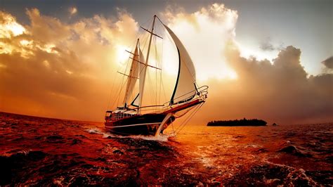 Boat Ocean Nature Sunset Clouds Sky Coolwallpapersme