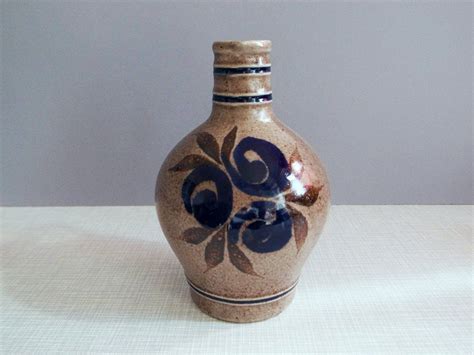 German Vintage Salt Glaze Pottery Jug Vase By Marzi And Remy Deep