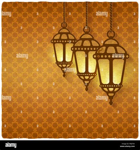 Ramadan Kareem Golden Background With Shining Lanterns Vector
