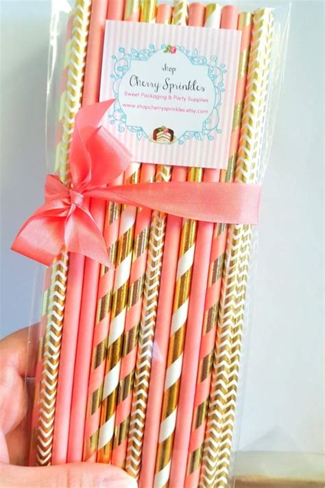 Coral And Gold Gold Foil Straws Coral Straws Coral Wedding Decor