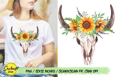 Cow Scull With Flowers Skull Sublimation