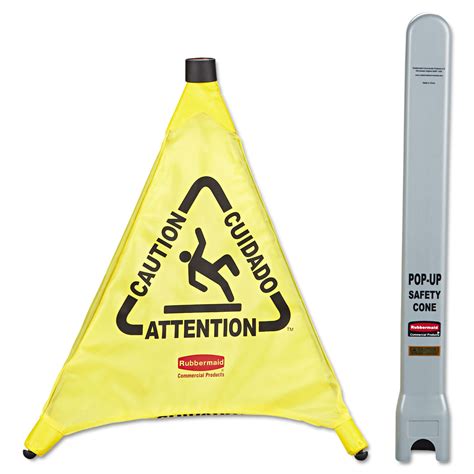 Rubbermaid Multilingual Caution Pop Up Safety Cone 3 Sided Fabric