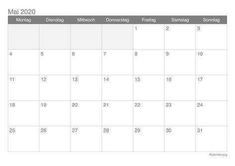 Ist das die tagesordnung für sie? Kalender Mai 2020 zum Ausdrucken - iKalender.org