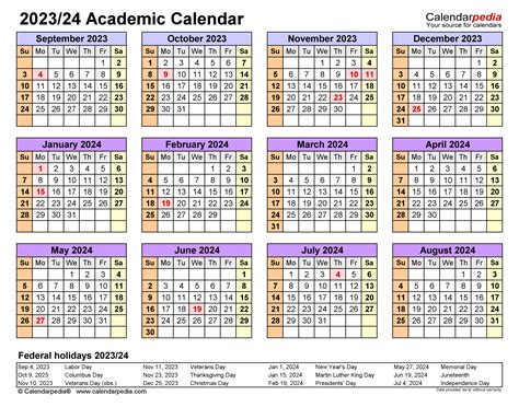 Academic Calendars 20232024 Free Printable Pdf Templates