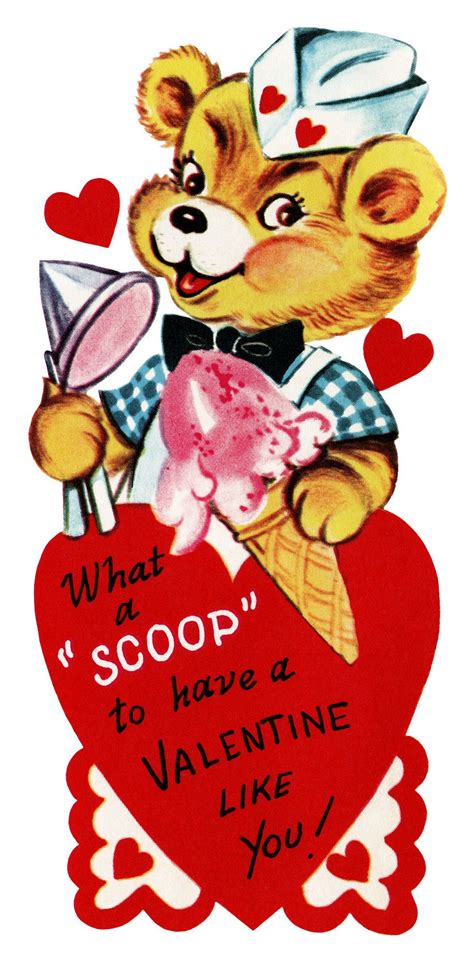 Teddy Bear Valentine Vintage Valentine Clip Art Teddybear Scooping Ice Cream Retro Valentine