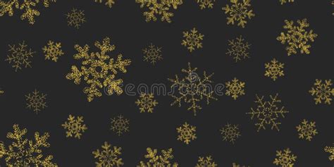 Yellow Gold Snowflakes Seamless Pattern Black Background Flying Snow