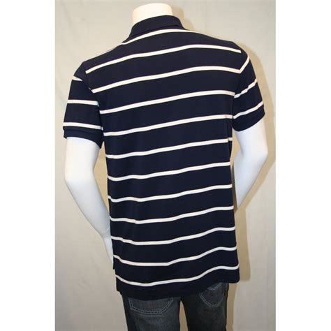 Striped shirt the no.1 rule of tie/shirt pattern pairing: Polo Ralph Lauren Navy Blue and White Striped Polo Shirt