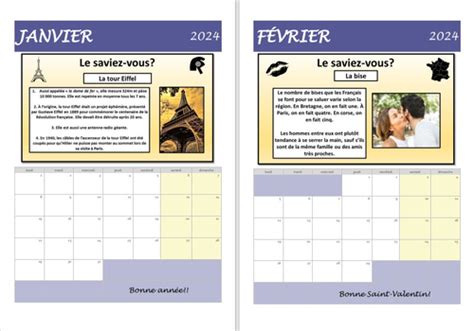 French Calendars Calendriers 2024 Teaching Resources