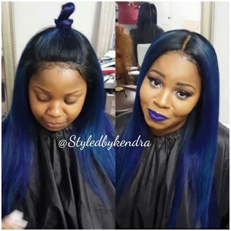Blue Hair Frontal Sew In Middle Part Black Girl Makeup Blue
