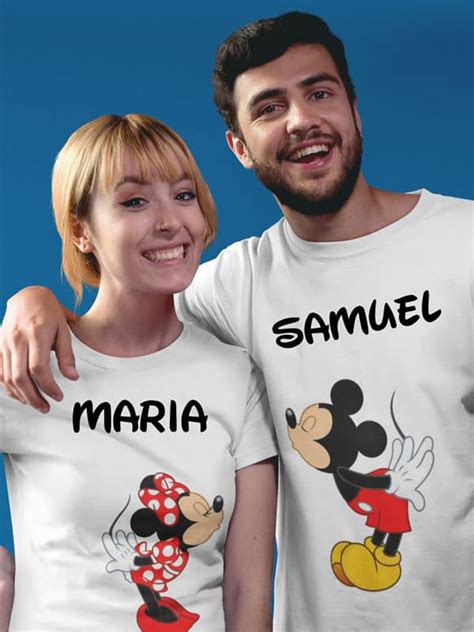 Pack 2 Camisetas Mickey Y Minnie Con Nombre Personalizado 😍