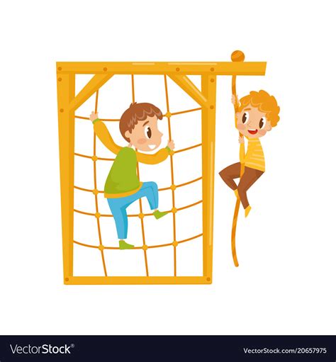 Boys Climbing Net Rope Kids On A Playground Vector Image