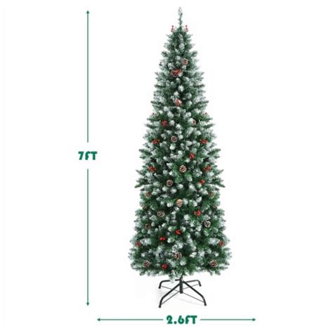 7ft Pre Lit Artificial Hinged Pencil Christmas Tree Decorated Snow