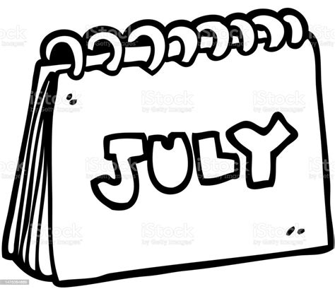 Line Drawing Cartoon Calendar Showing Month Of July Stock Illustration
