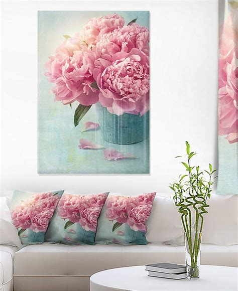 Design Art Designart Pink Peony Flowers In Vase Large Floral Metal Wall Art 30 Floral